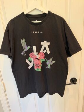 YoungLA Zen Tee Black Graphic T-Shirt Hummingbird Floral YLA Men's Size Medium